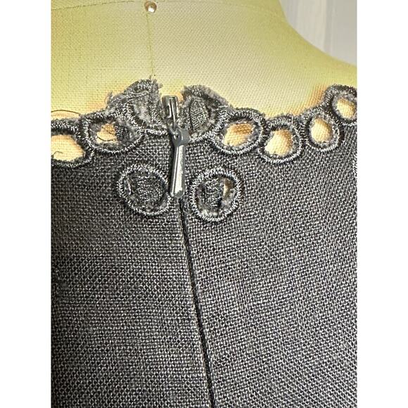 Manoush Dk Blue 100% Linen Sleeveless Scalloped Edge Pockets W. Bow Dress Size 6 - Picture 4 of 8